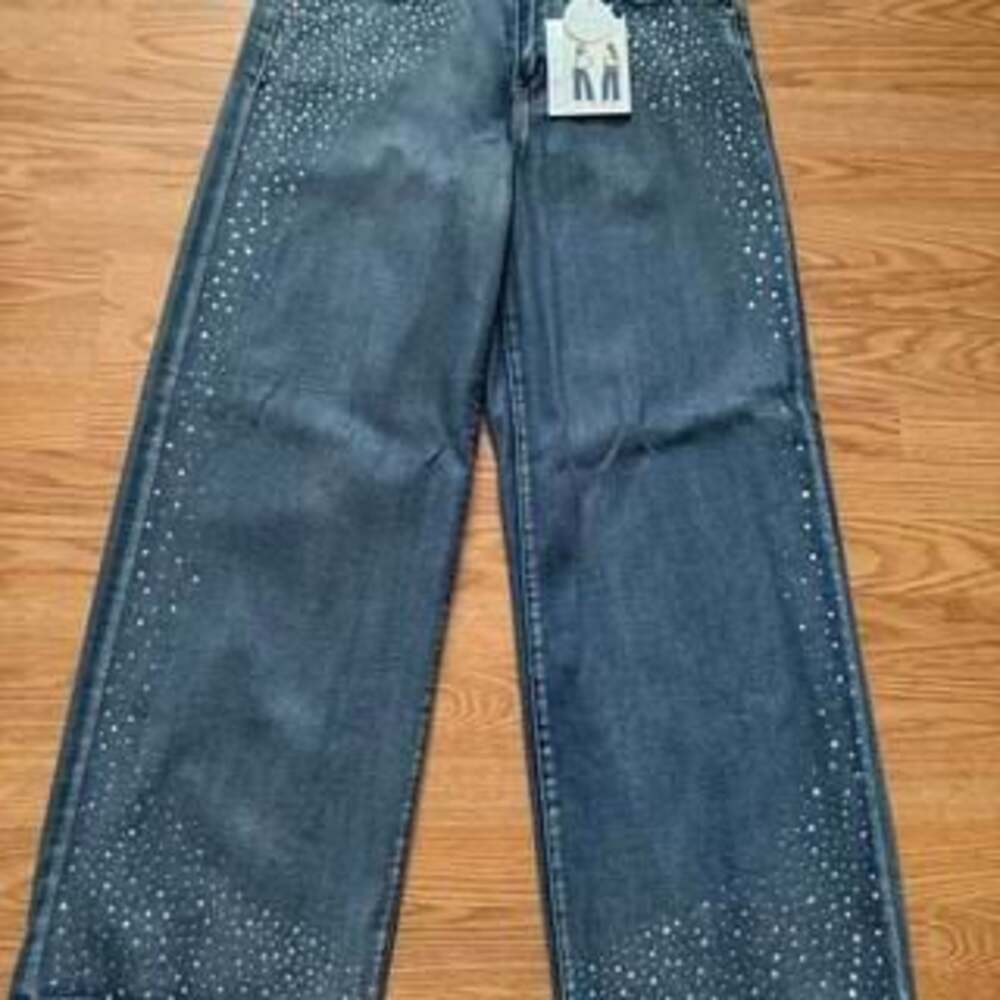 9th & Main Women's High Rise Rhinestone Wide Leg Jeans, Size 12, NWT